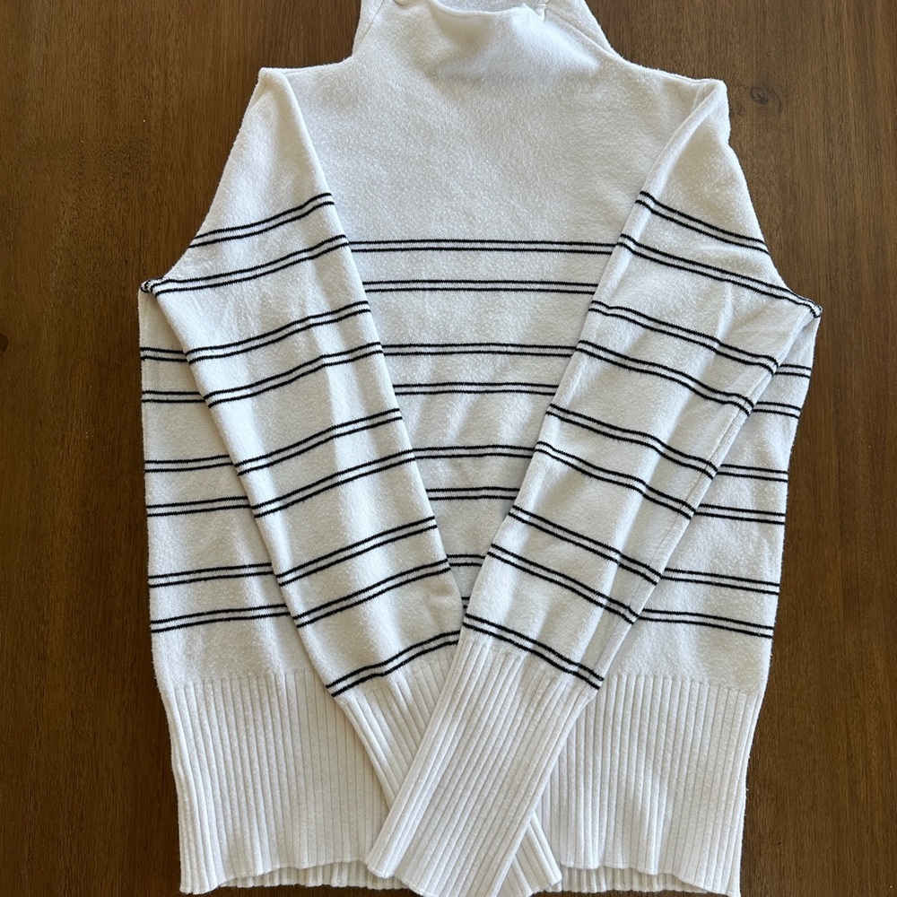 French Connection White and Black Striped Turtleneck Sweater size L